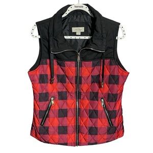 Charlie Paige Zip Vest Buffalo plaid Checkered black red quilted puffer
